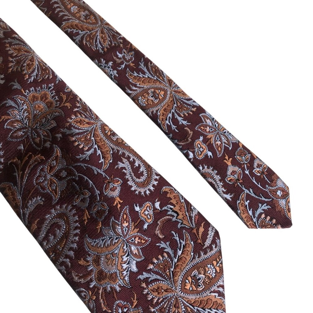 Ike Behar Paisley Silk Tie Burgundy Orange Mens Necktie Office Work Formal Gift
